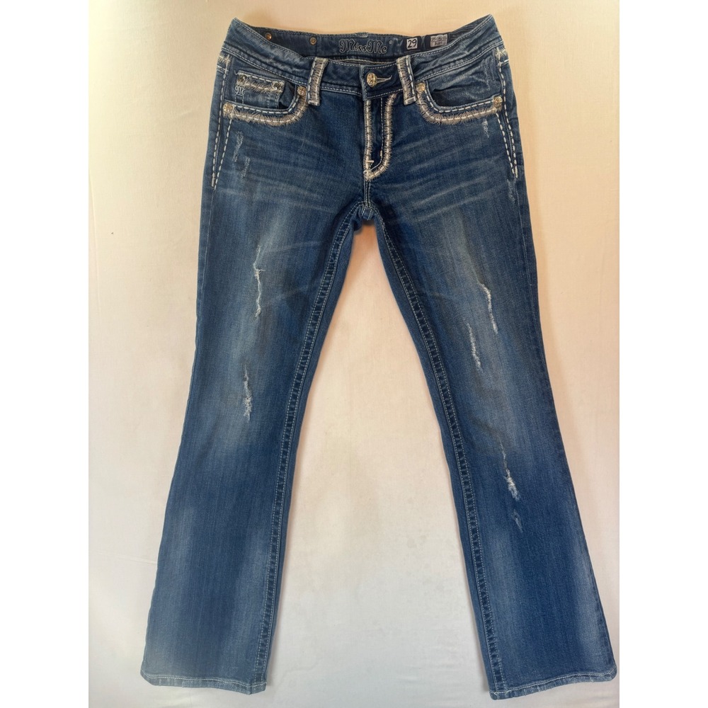 Miss Me Bootcut Jeans Womens 29 Medium Wash Distressed JP5014U-11L Blue Denim